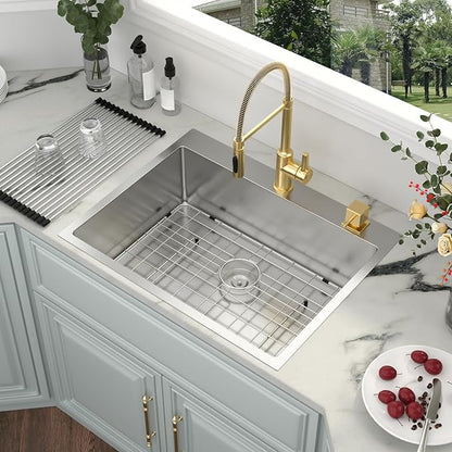 Kichae 28 Drop in Kitchen Sink - 28x22 Inch Kitchen Sink Drop in 16 Gauge Stainless Steel Single Bowl Handmade Topmount Basin with Drain Strainer