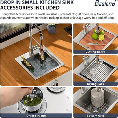 15 Outdoor Kitchen Sink - Beslend 15x15 Outdoor Sink Bar Sink RV Sinks Drop In, Topmount Stainless Steel Kitchen Sinks Wet Bar Sinks Workstation 16 Gauge Single Bowl Above Counter Indoor Outdoor