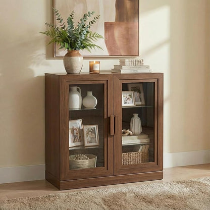 Casaphoria Adam Sideboard Buffet Cabinet with Storage, Display Cabinet with Glass Doors & Adjustable Shelves, 31" W x 36" H Buffet Cabinet for Entryway Kitchen Living Room, Walnut