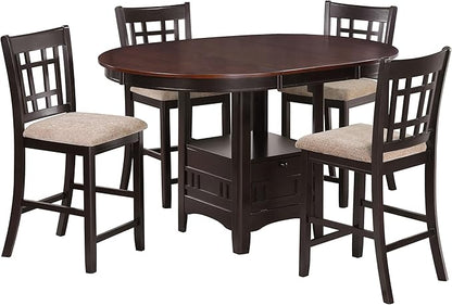 Coaster Home Furnishings - LAVON - 5-Piece Counter Height Dining Set - Oval Extendable Table with Storage & 4 Upholstered Chairs - Dining Room & Kitchen - Light Chestnut - 105278-S5