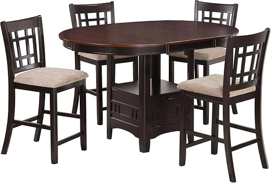 Coaster Home Furnishings - LAVON - 5-Piece Counter Height Dining Set - Oval Extendable Table with Storage & 4 Upholstered Chairs - Dining Room & Kitchen - Light Chestnut - 105278-S5