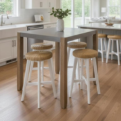 Alaterre Furniture Newport Dining Table for 4 – Rustic Industrial 42” x 36” Kitchen Table with Gray Faux Concrete Top & Light Amber Wood Legs