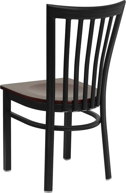 Flash Furniture 4 Pk. HERCULES Series Black School House Back Metal Restaurant Chair - Mahogany Wood Seat