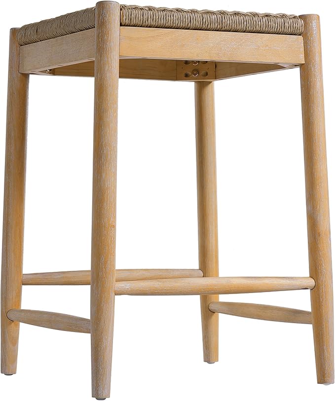 Merax Counter Height Barstools Set of 4, Wood Backless Counter Stools with Acacia Wood Legs and Natural Rattan Seat, 25.8 Inch Bar Stools for Kitchen Island Dining Room