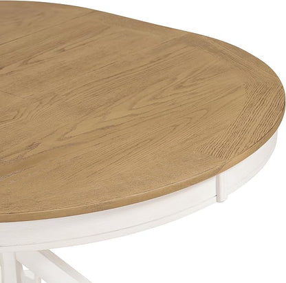 Ball & Cast Farmhouse Extendable Dining Table for 4-6, 42"-54" Extendable Kitchen-Table with a 12" Leaf, Round Ellipse Retro Wood Dining Room-Table w/Removable Leaves,Space Saving, Oak+Off White