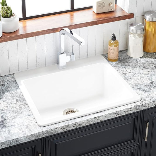 Signature Hardware 447657 Totten 25" Drop In or Undermount Single Basin Granite Composite Kitchen Sink