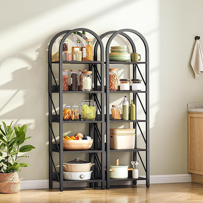 HOOBRO Bookshelf, 5-Tier Bookshelf Arched Display Racks, Industrial Bookcase with Metal Frame, Book Shelf Storage Organizer for Living Room, Office, Bedroom, Black BB425SJ01
