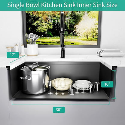 LQS Black Undermount Kitchen Sink, 32 Inch Undermount Kitchen Workstation Sink with X-Shaped Drain Line, 10 Inch Deep Single Bowl Black Kitchen Sinks For Modern Kitchen