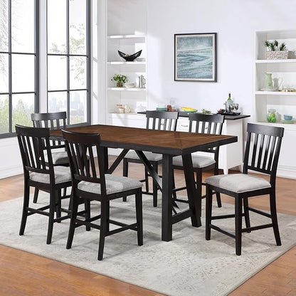 Steve Silver Halle Counter Chair w/Built-in Footrest, Set of 2 Counter Chairs, Schoolhouse Back, Upholstered Seat, Solid Wood Legs, Schoolhouse Styling, Ebony Finish, 20" L x 23.5" W x 42" H, Brown