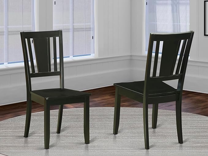 East West Furniture DUC-BLK-W Dudley Dining Room Chairs - Slat Back Solid Wood Seat Chairs, Set of 2, Black