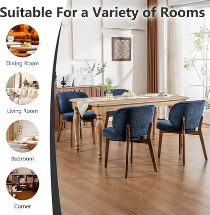 YOUNIKE Dining Chairs Set of 4 Mid Century Modern Kitchen Chair with Back Boucle Fabric Upholstered Armless Chair 20" Wide Padded Seat with Wooden Legs for Kitchen Dining Living Room Bedroom Navy Blue