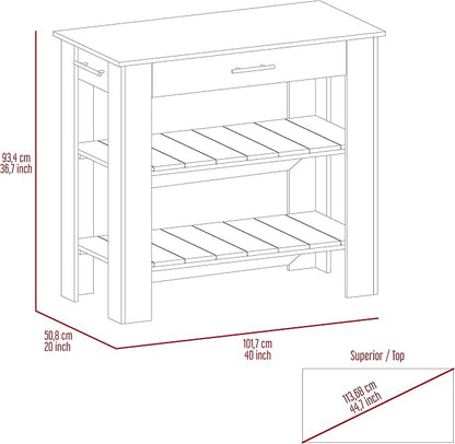 GOWE Kitchen Island 37" H, Two Open Storage Shelves, One Drawer, Four Legs,Towel Hanger, Black/Light Oak