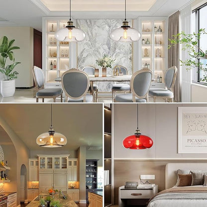 11" Red Glass Pendant Light Industrial Vintage Design Suitable for Kitchen Island Bedroom Dining Room Adjustable Height E26 Bulb Compatible (Red)