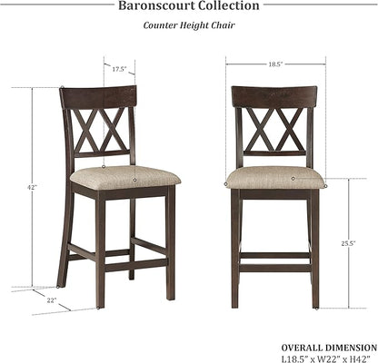 Lexicon Baronscourt Counter Stools Set of 2 - Upholstered Stool Padded Seat Height 25.5", Cross Back Counter Height Kitchen Chairs, Sturdy Solid Wood Frame, Footrest, Easy Assembly, Dark Brown