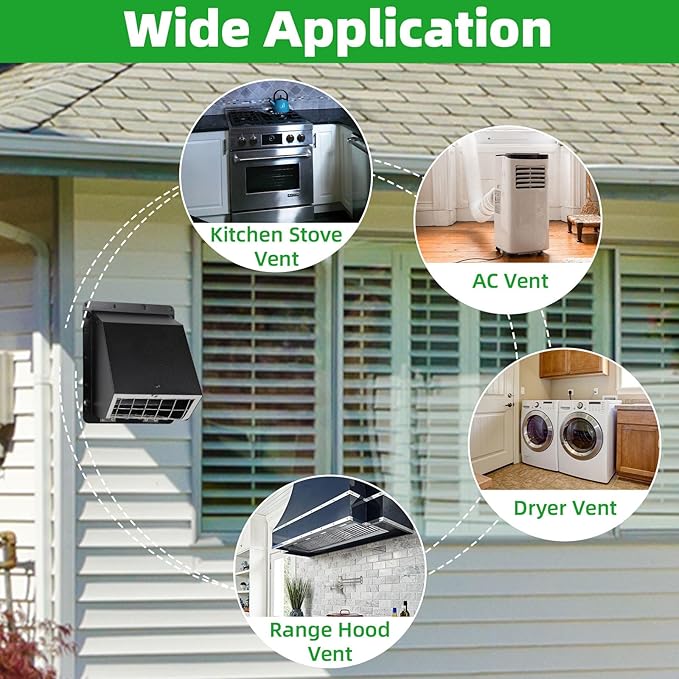 3 Inch Dryer Vent Cover Outside with Mesh and Damper,Metal Wall Vent Exhaust Vent Cover,Exterior Dryer Vent Hood Wall Mount Extractor Vent,Outdoor Dryer Vent Cover for House Laundry AC Air Vents-Black