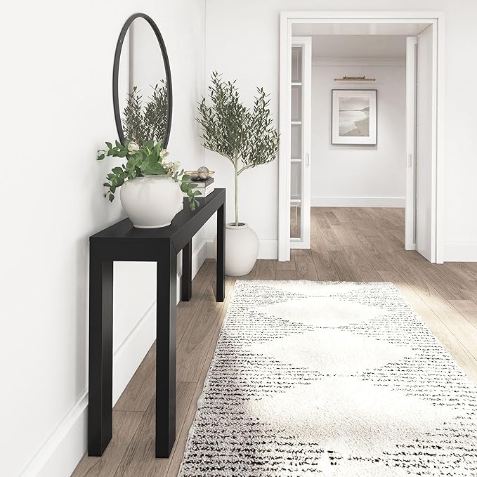 Plank+Beam Modern Solid Wood Console Table, 56 Inch, Sofa Table, Narrow Entryway Table for Hallway, Behind the Couch, Living Room, Foyer, Easy Assembly, Black