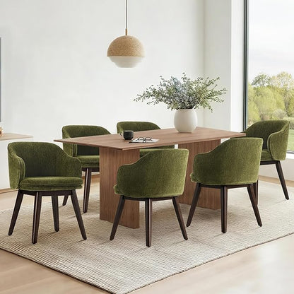KISLOT Wooden Dining Chairs Set of 2, Fabric Upholstered Modern Dining Room Chairs with Barrel Backrest & Double-Layer Thick Cushion for Living Room, Restaurant, Kitchen and Café, Green