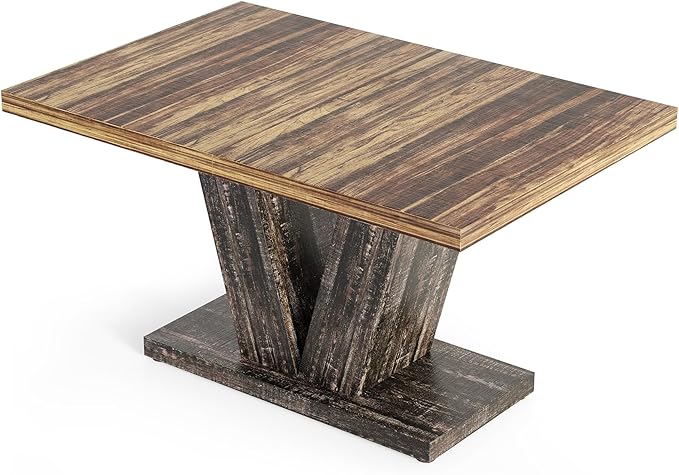 LITTLE TREE 47 Inches Dining Table for 4, Modern Dining Room Tables, Rectangle Kitchen Table with V-Shaped Pedestal, Wooden Dinner Table for Dining Room, Living Room (Rustic Brown & Carbon Black)
