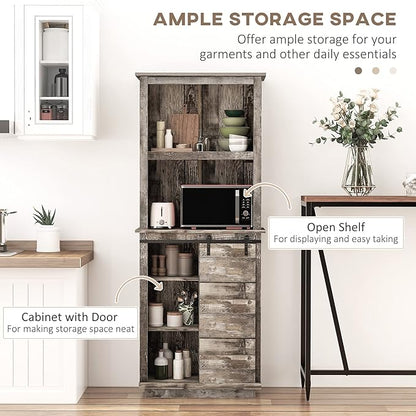 Modern Kitchen Pantry, Freestanding Buffet Cabinet with Hutch, Sliding Barn Door, Adjustable Shelf, Easy to Maintain, for Dining Room