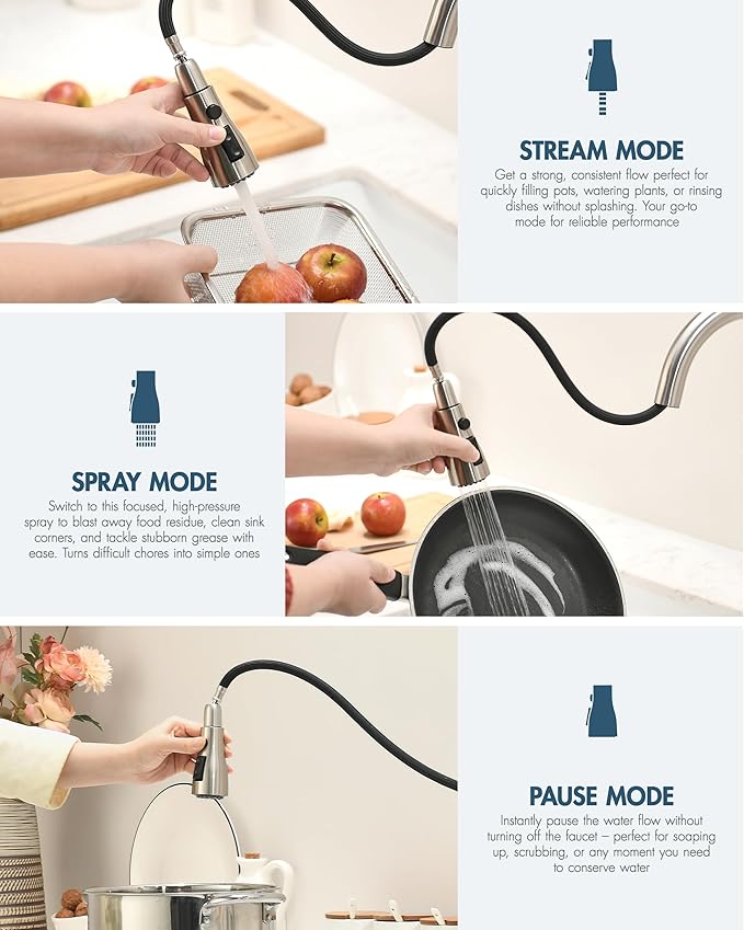 GIMILI Kitchen Faucet with Soap Dispenser Single Hole Kitchen Sink Faucet with Pull Down Sprayer Suitable for Farmhouses RV Laundry Room Outdoor and Campers Brushed Nickel