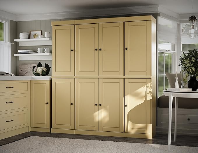Palace Imports Solid Wood Pantry Cabinet - 71.5" Tall, 65" Wide Freestanding Cupboard with 2-Drawer Kit & Adjustable Shelves – Yellow, Renewable Eco-Friendly 100% Wood, Made in Brazil