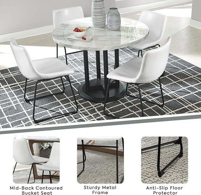 LEMBERI Faux Leather Dining Chairs Set of 2, 18 Inch Kitchen & Dining Room Chairs,Mid Century Modern Dining Chairs with Backrest and Metal Legs, Comfortable Upholstered Seat Chairs