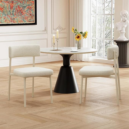 Dining Chair Set of 2 Upholstered Chairs for Kitchen Dining Room Mid Century Modern Table Chairs for Waiting Living Room, White