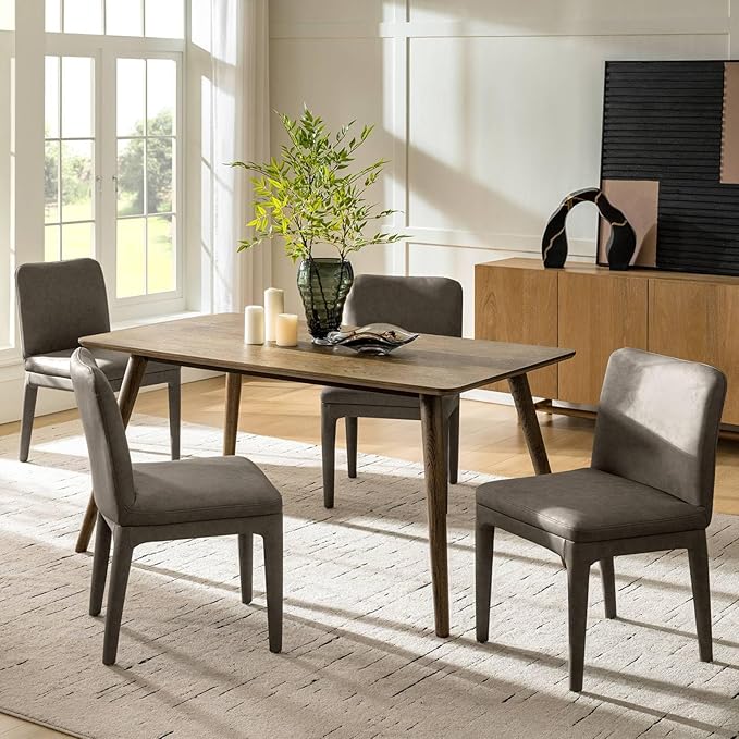 HULALA HOME Morden Dining Chairs Set of 4, Upholstered Faux Leather Kitchen Chairs with Thick Cushion and Solid Wood Frame, Accent Side Chair for Kitchen Dining Living Room Restaurant, Charcoal