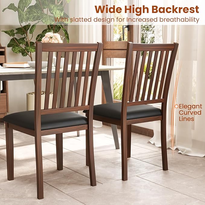 Giantex Wooden Dining Chairs Set of 4, Upholstered Kitchen Chairs w/Slat Back, Wear-Resistant PVC Leather, Rubber Wood Legs, Farmhouse Dining Side Chairs for Dining Room, Living Room, Espresso
