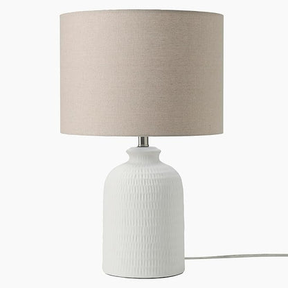 Nourison Home 24" White Textured Ceramic Modern Farmhouse Table Lamp with Beige Shade for Bedside Table, Living Room, Dining, Entryway