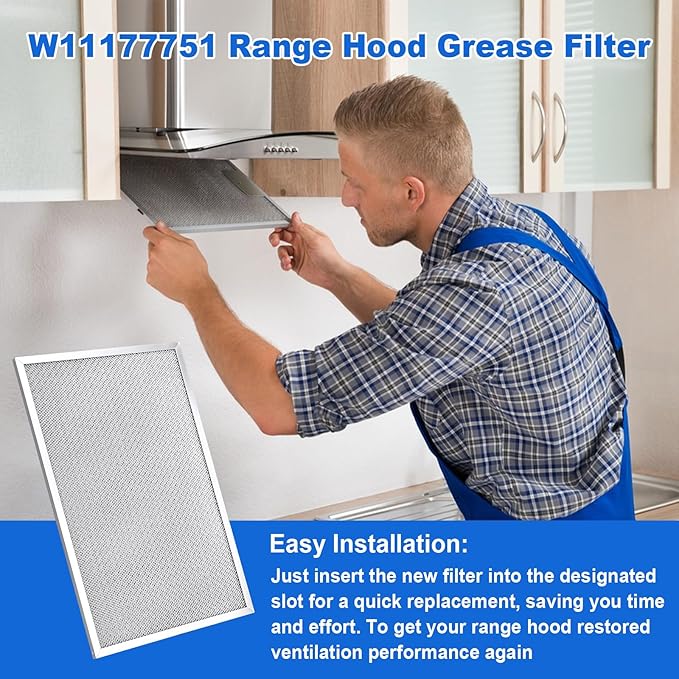 2PCS W11177751 W10419114 Aluminum Grease Range Hood Filters Compatible With Whirlpool, Replaces W10834041 W11176974 4547137 AP6285612 PS12348521 EAP12348521