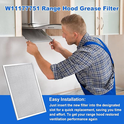 2PCS W11177751 W10419114 Aluminum Grease Range Hood Filters Compatible With Whirlpool, Replaces W10834041 W11176974 4547137 AP6285612 PS12348521 EAP12348521
