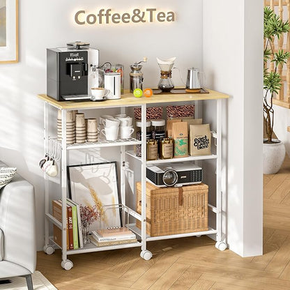 ThreeHio Kitchen Microwave Cart, Microwave Stand with Adjustable Shelf, Coffee Bar Stand Kitchen Baker's Rack with Wheels Rolling Storage Cart Organizer Shelf for Living Room, Office, Balcony