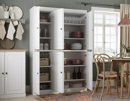 Palace Imports Solid Wood Kitchen Pantry Cabinet 71.5" Tall, 48.5" Wide – Freestanding Storage Cupboard with Adjustable Shelves – White, Renewable Eco-Friendly 100% Wood, Made in Brazil