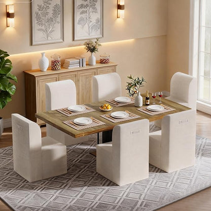Modern Linen Upholstered Armless Dining Chair Set of 4, Comfortable Dining Room Chair Side Leisure Chairs with Mid Back for Dining Room Kitchen Bedroom Reading Room, No Assemble, Beige