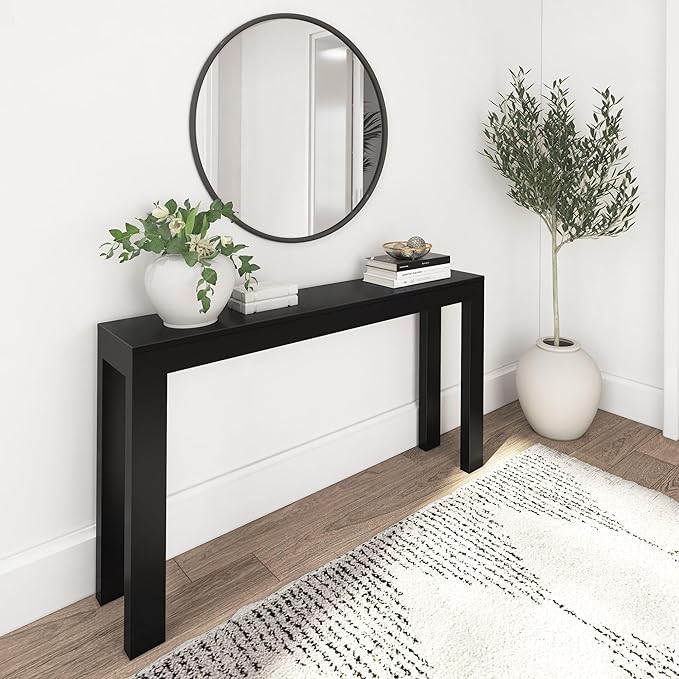 Plank+Beam Modern Solid Wood Console Table, 56 Inch, Sofa Table, Narrow Entryway Table for Hallway, Behind the Couch, Living Room, Foyer, Easy Assembly, Black