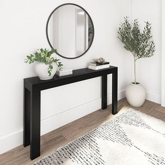 Plank+Beam Modern Solid Wood Console Table, 56 Inch, Sofa Table, Narrow Entryway Table for Hallway, Behind the Couch, Living Room, Foyer, Easy Assembly, Black