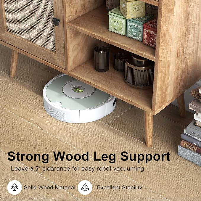 Giantex Buffet Cabinet, Wood Sideboard Storage with 2 Rattan Doors & 2 Cubes, Farmhouse Coffee Bar Accent, Freestanding Cupboard Organizer for Living Room Kitchen Hallway