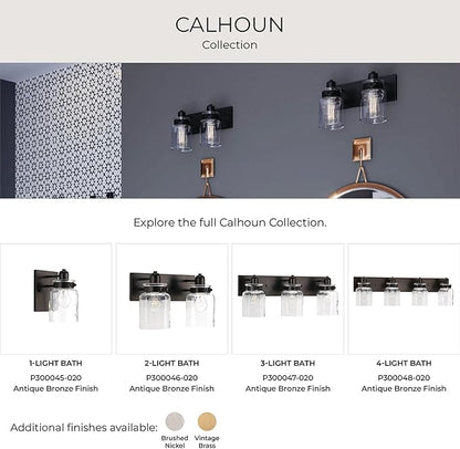 Progress Lighting P300048-020 Calhoun Collection Clear Glass Farmhouse Bath Vanity Light, 4-Light, Antique Bronze