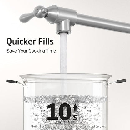 KES Upside Down Pot Filler Faucet with Heat-Resistant Cartridge, 26'' No Leak Over Stove Pot Filler Faucets Double Joints Swing Arm, No Lead, Wall Mount, 18/8 Stainless Steel, Brushed Nickel