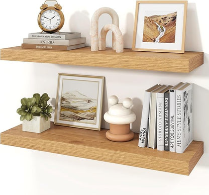 Floating Shelves for Wall, 9.3" Deep Wall Mounted Wood Shelves for Bathroom, Bedroom, Living Room, Kitchen, Hanging Shelf for Books/Storage/Room Decor (Oak, 30")