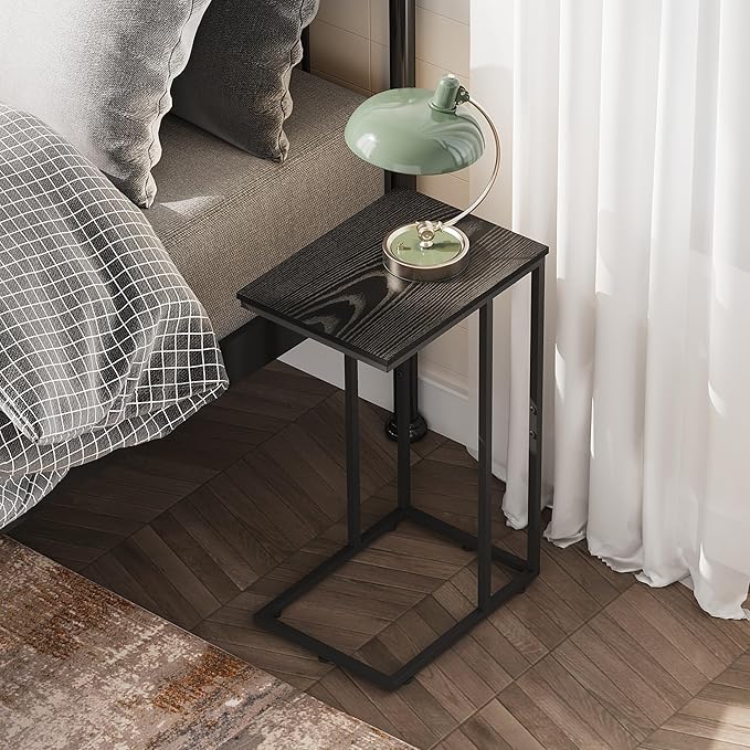 WLIVE Black Side Table,C Shaped End Table for Bedroom, Home Office, Dorm, Living Room Couch Tables, C Shaped TV Tray Table, 2-Tier Side Tables