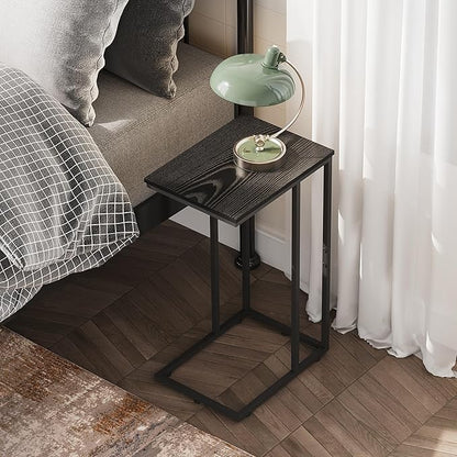 WLIVE Black Side Table,C Shaped End Table for Bedroom, Home Office, Dorm, Living Room Couch Tables, C Shaped TV Tray Table, 2-Tier Side Tables
