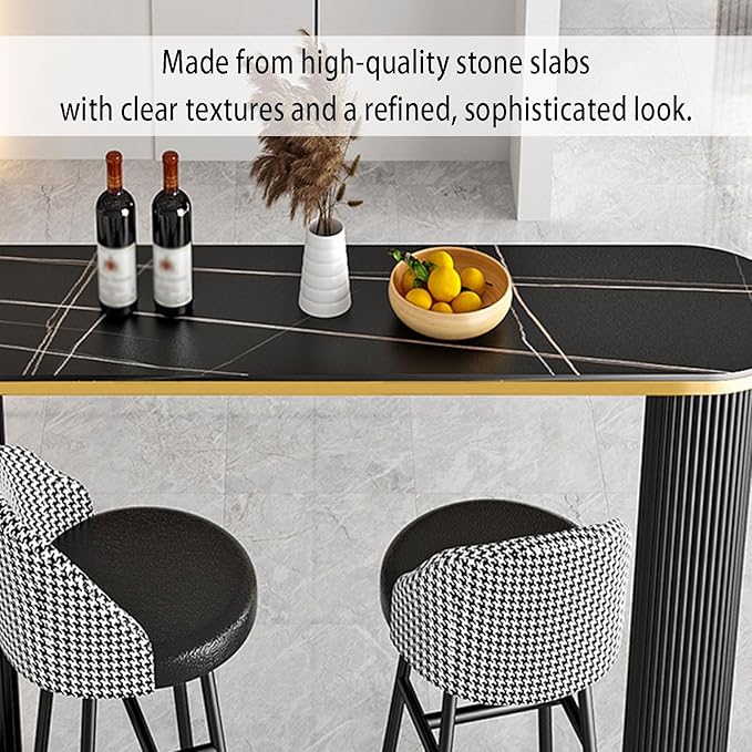 Small Round Marble Dining Table Marble Island Table for Kitchen, Bistro Pub Table Patio Height 105cm with Thickened Metal Frame for 2-6, for Small Places, Dining Living Room, C