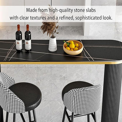 Small Round Marble Dining Table Marble Island Table for Kitchen, Bistro Pub Table Patio Height 105cm with Thickened Metal Frame for 2-6, for Small Places, Dining Living Room, C