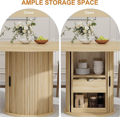 Garvee 47 Inch Round Dining Table for 4, Kitchen Table with 2-Layer Storage Shelf and a Drawer, Farmhouse Circle Dinner Table for Dining Room, Kitchen, Living Room (Table Only), Natural