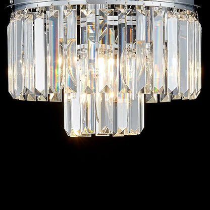 AGV LIGHTING CL006S Crystal Ceiling Light Fixture, Modern Semi Flush Ceiling Light, D12 x H8, E12 Base 3-Lights, Chrome Finish