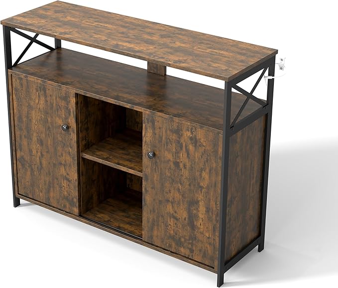 MWOOD Buffet Sideboard Cabinet with Storage, Farmhouse Sideboard Kitchen Buffet TV Console with Sliding Door and Open Shelves for Living Room Entryway, Rustic Brown, 39.4" W x 13" D x 31.5" H