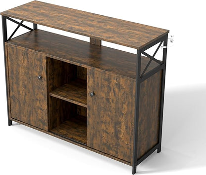 MWOOD Buffet Sideboard Cabinet with Storage, Farmhouse Sideboard Kitchen Buffet TV Console with Sliding Door and Open Shelves for Living Room Entryway, Rustic Brown, 39.4" W x 13" D x 31.5" H
