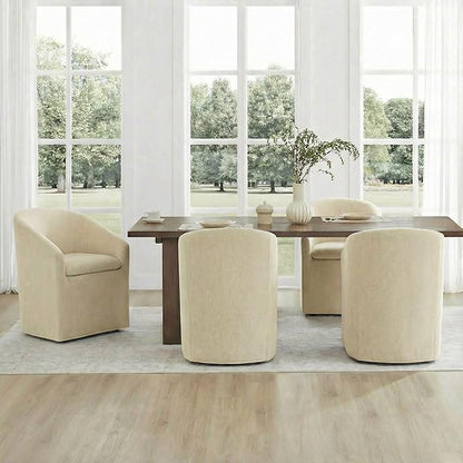 KISLOT Upholstered Dining Chairs Set of 2 with Casters, Modern Side Barrel Armchair with Washable Slipcover & Sturdy Metal Frame for Diningroom Bedroom Livingroom Reading Room, Sand Fabric